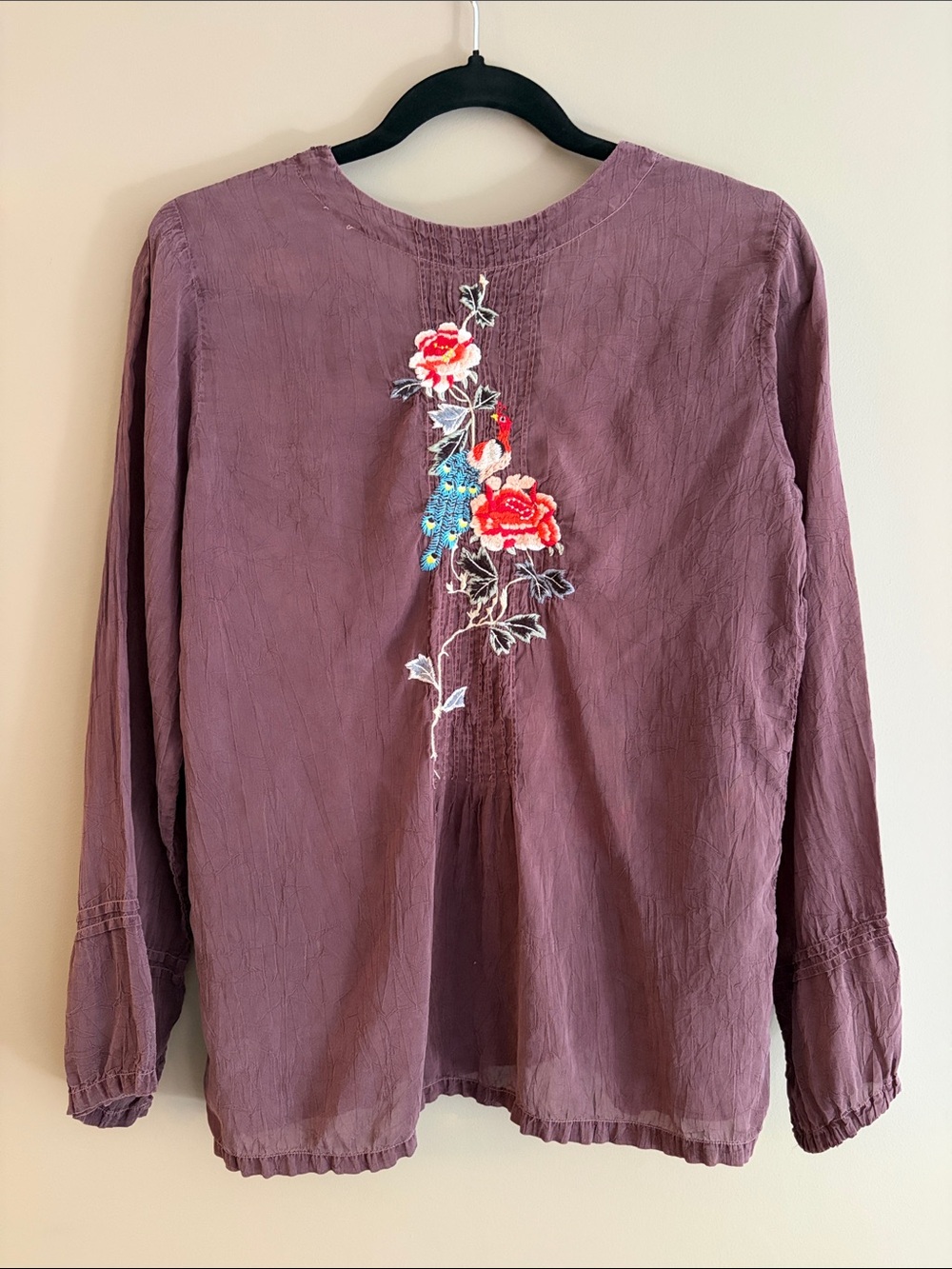 Johnny Was Plum Embroidered V-Neck Tunic Top with Red Floral Accents - Picture 10 of 11